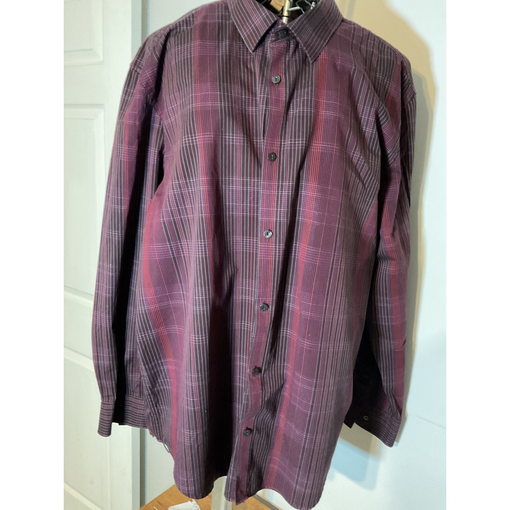 Calvin Klein Mens XL Purple Burgundy‎ Plaid Long Sleeve Cotton Button Down Shirt